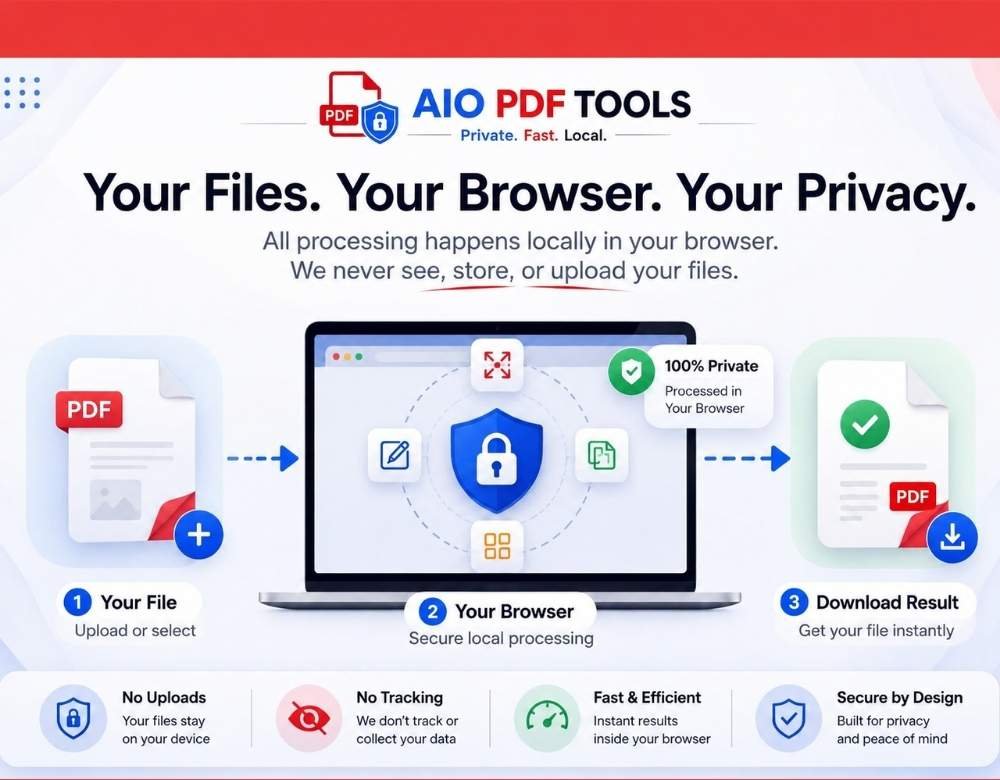 Diagram explaining private PDF processing inside the browser